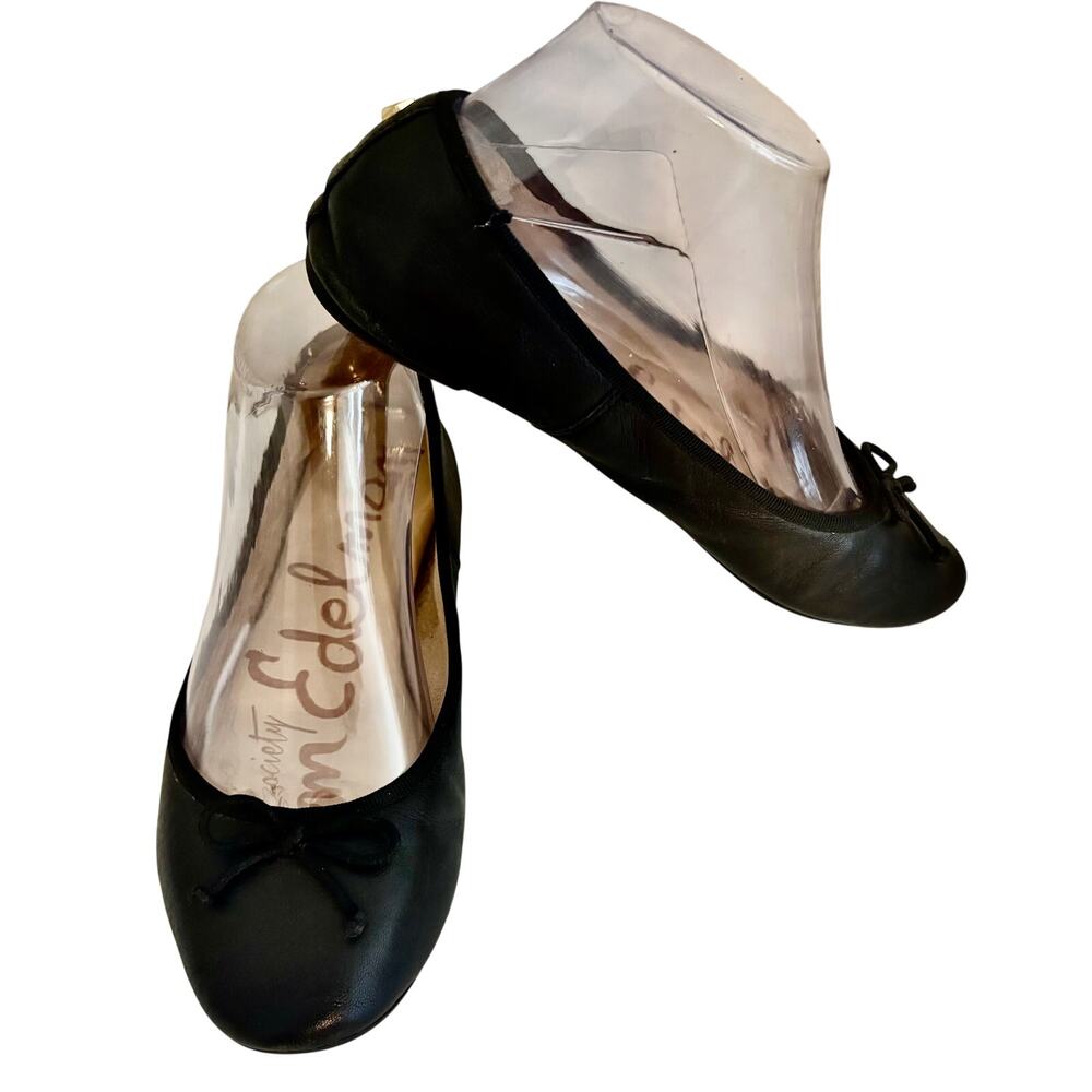Sam Edelman Society Carrie Black Leather Ballet Flats Shoes w/ Bow Classic